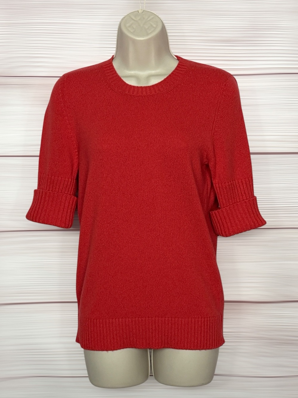 Barrie Scotland 100% Cashmere Poppy Red Short Sleeve Sweater XS Luxury Knit Top